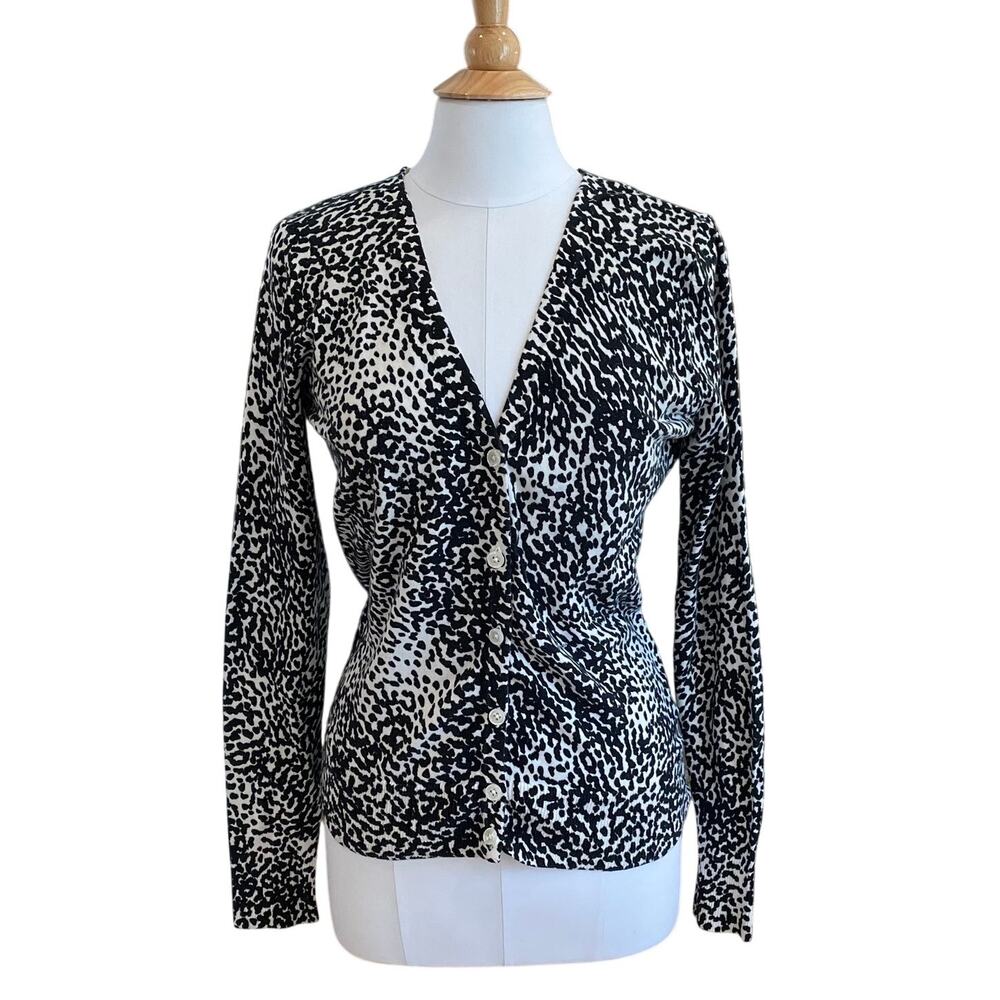Merona Cotton Blend Black & White Animal Print V-Neck Long Sleeve Cardigan, S